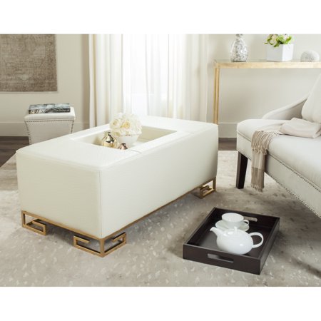 SAFAVIEH Julian Faux Ostrich Tray Ottoman/Coffee Table Creme/Gold