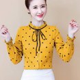 thumbnail image 1 of Blusa de gasa con cuello redondo y volantes para mujer, blusa de manga larga con estampado de lunares, otoño 2022, 1 of 6