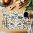 thumbnail image 2 of Spring Floral Placemats Set of 6, Watercolor Vintage Yellow Blue Flower Blue Grey Leaf Linen Texture Non-Slip Place Mats Washable Table Mats for Kitchen Dining Table Decorations Indoor/Outdoor, 2 of 9