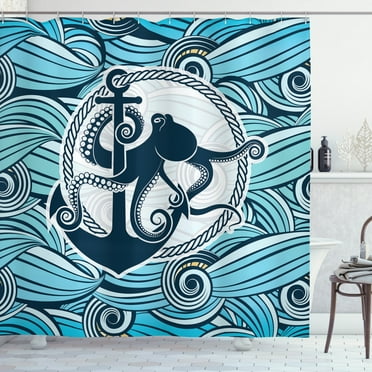 Ambesonne Octopus Shower Curtain, Sea Waves, 69"Wx84"L, Multicolor