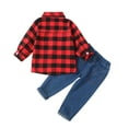 thumbnail image 3 of GYRATEDREAM 2Pcs Kids Baby Boys Girls Plaid Shirt Jacket Coat + Holes Jeans Outfit Set 1-6 Years, 3 of 9