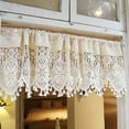 thumbnail image 4 of Short Curtains for Small Window - Sheer Transparent Beige Cotton Hollow Crochet Lace Chic Bohemian Valance Panels for Kitchen, Cafe, Bedroom, Cabinet, Door, 4 of 9