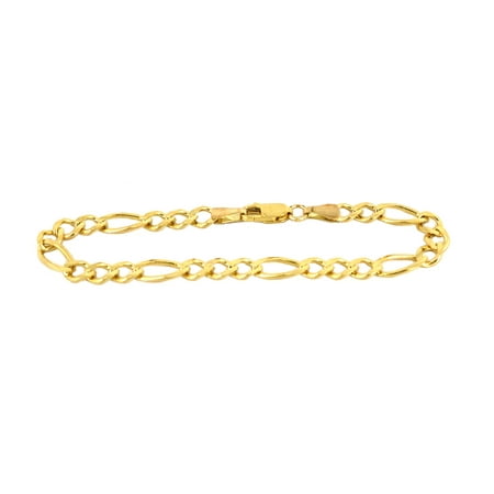 Bracelet/ Anklet Real 10K Yellow Gold Hollow Figaro Men/Women 3.5mm, 7" to 10"