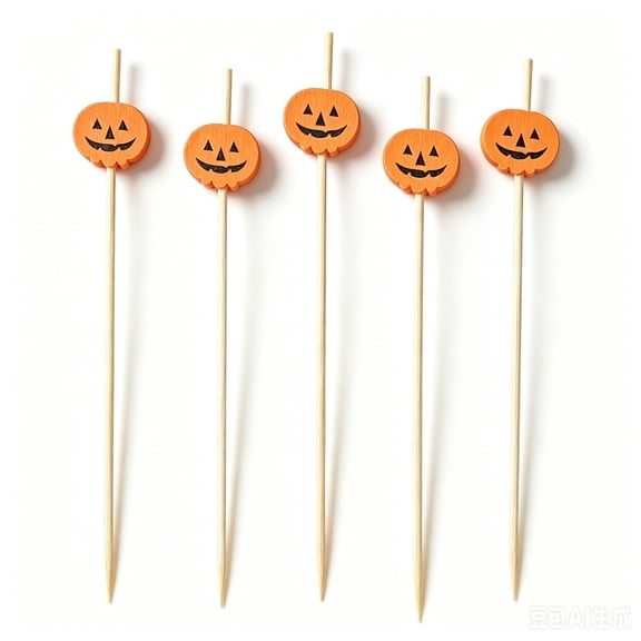 YingYouFu 100PC Halloween Decorative Wooden Cocktail Sticks,Cute Leaf Pumpkin Fruit Sticks Forks Party Supplies,Disposable Convenient Sticks for Fall Festival,Party,Food Serving Daily Use