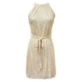 thumbnail image 3 of Dresses for Women Sequin Party Bodycon Dress Women Sleeveless Halter Neck Glitter Midi Dress Color Gold Size S, 3 of 5