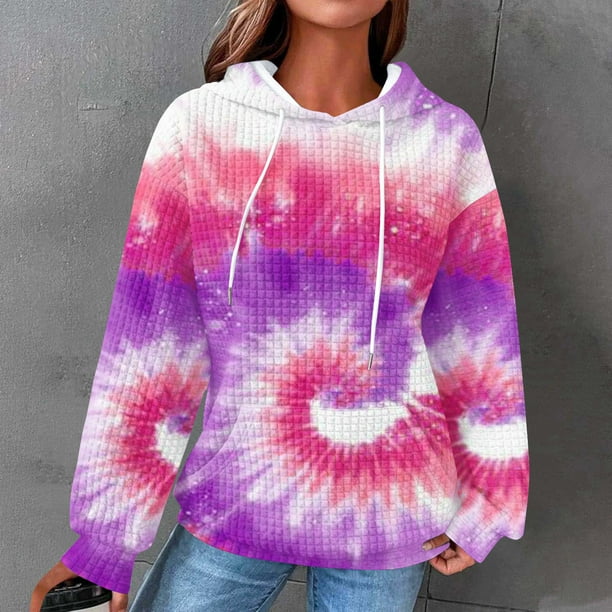 Tie Dye Pink Ruched Hoodie WRKEKC Hoodies For Women, Long Sleeve - Main Image
