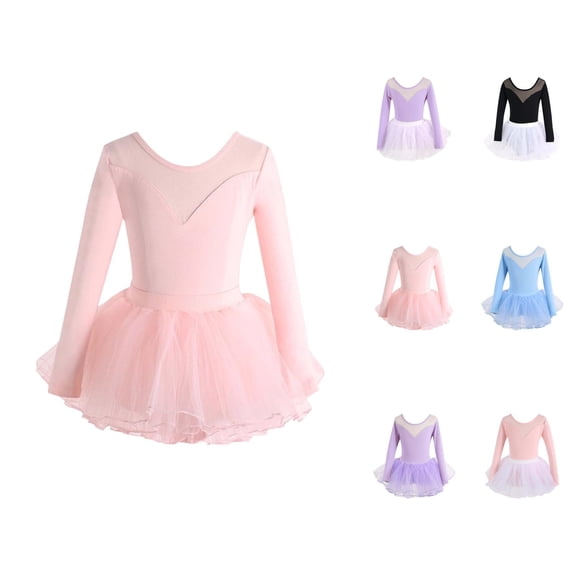 Girls Dance Dresses Performance Outfits Short Sleeve Set for Ballet Jazz Tap Girls Dance Dress for School Party Class Practice Summer Playwear