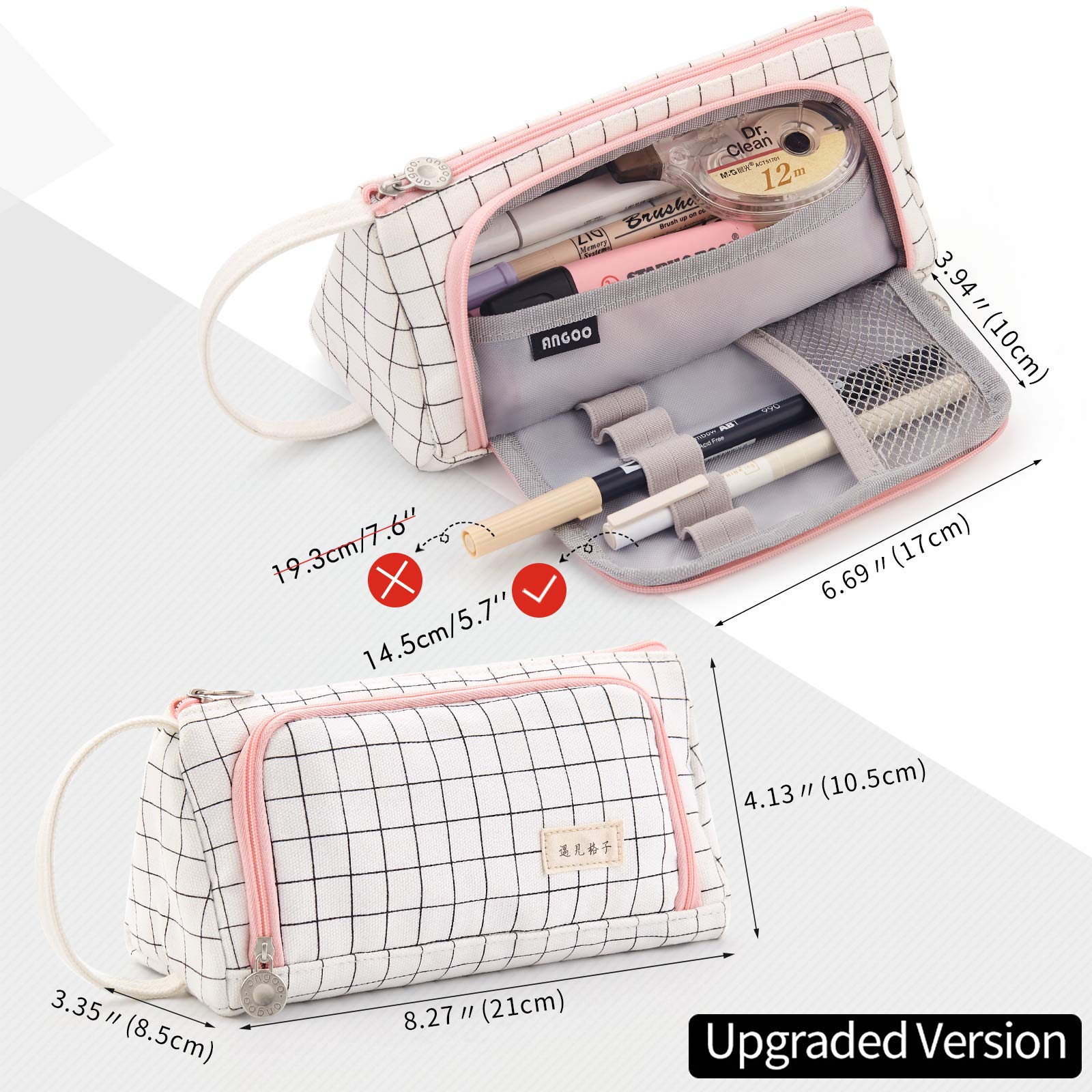 EASTHILL Large Capacity Colored Canvas Storage Pouch Marker Pen Pencil Case Simple Stationery Bag Holder For Middle High School Office College Student Girl Women Adult Teen Gift White Plai