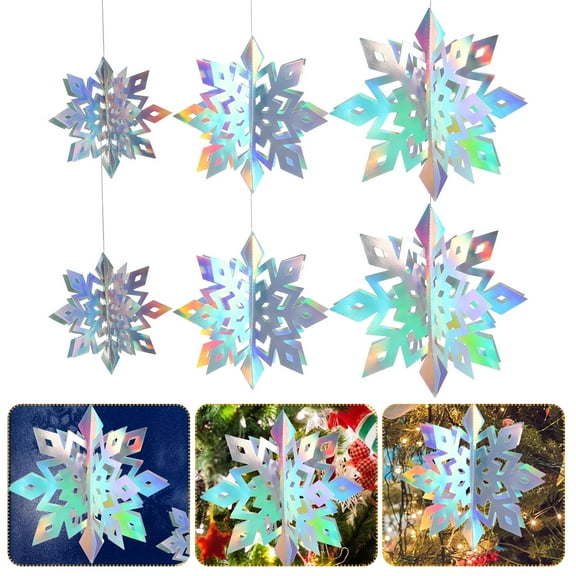 HONITANO 12Pcs Christmas Snowflake Decoration Assorted Color Iridescent 3D Snowflake Paper Festive Design For Holiday Season