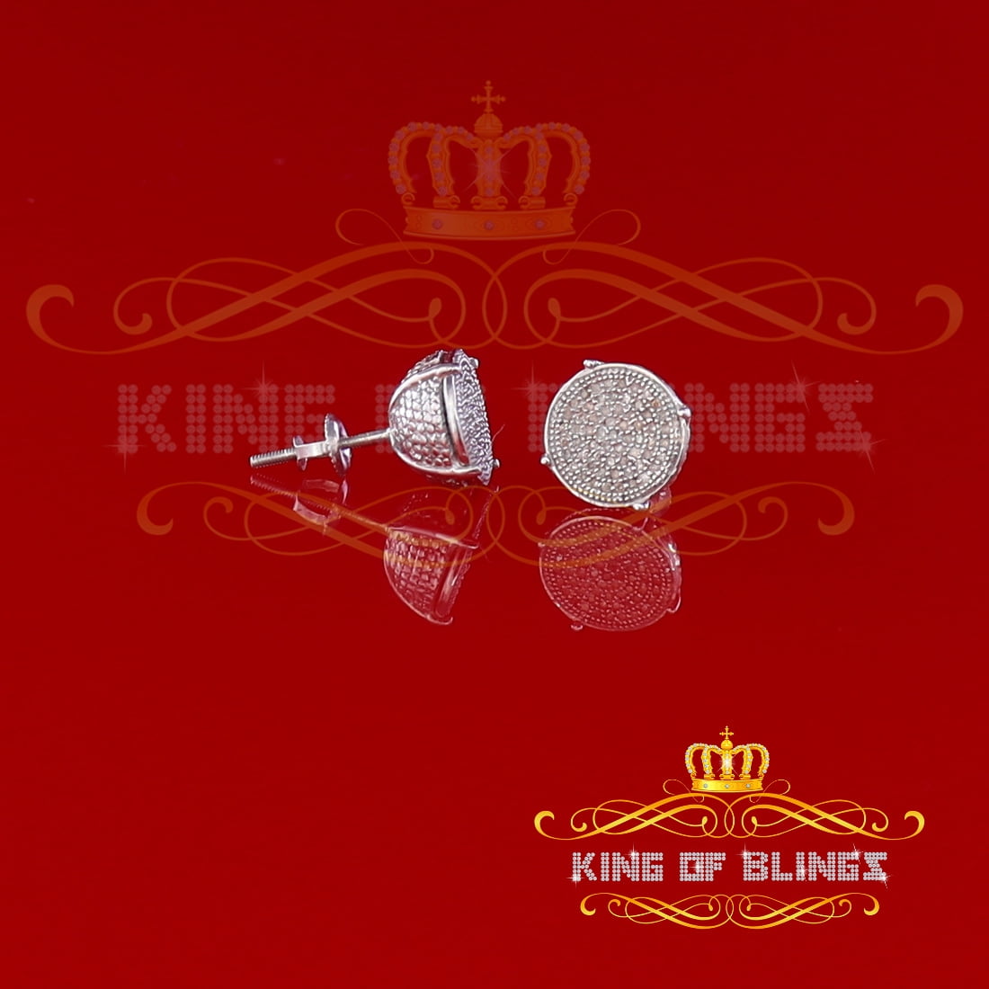 King of Bling's 925 Sterling Silver 0.30ct Diamond For Women's/ Men's White Stud Round Earrings