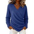 thumbnail image 3 of LNZGNM V Neck Wrap Sweaters for Women Fashion Ruched Long Sleeve Cross Front Knit Pullover Casual Cozy Travel Fall Outfit, Navy (S), 3 of 6