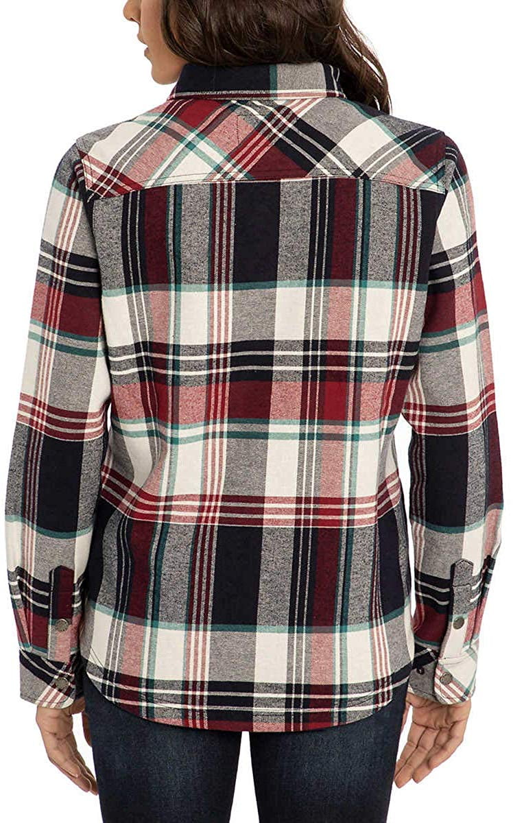 Orvis Women Fleece Lined Cotton Flannel Plaid Shirt Jacket