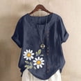 thumbnail image 2 of Sexlip Womens Swimsuit Set Daisy Embroidery Cover Up Design Asymmetric Hem Short Sleeve Relaxed Silhouette Sun Protection Fabric for Beach Wear Blue XXL, 2 of 4