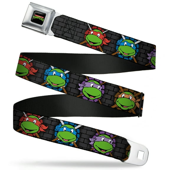 Nickelodeon Belt, Seatbelt Buckle Belt, Ninja Turtles Expressions Battle Gear Gray Multi Color, 30 to 44 Inches