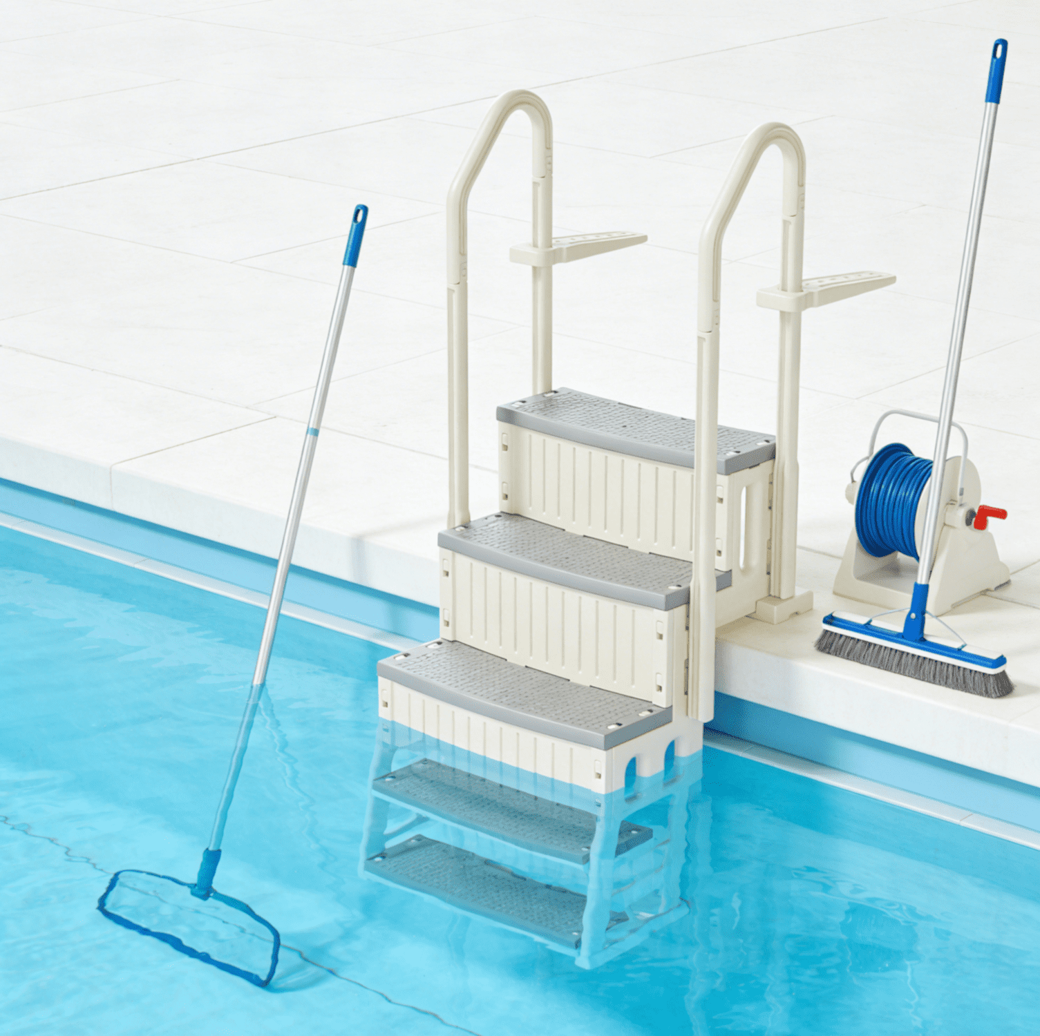Alvantor 3-Step Heavy-Duty Pool Ladder with Handrails Non-Slip Plastic Steps for Above Ground Pools 35 to 46 in 400 lb Capacity White