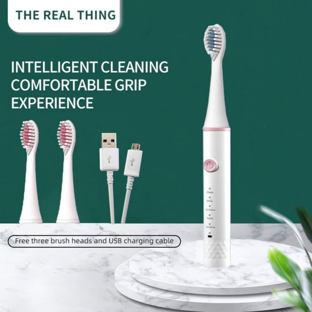 Fiudx Cepillo de Dientes Recargable, Ultrafino, con Puntas Suaves y 3 Cabezales de Limpieza, Ipx7