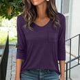 thumbnail image 2 of Pxxlle 3/4 Length Sleeve Tops Women Summer Casual V Neck T Shirts Solid Color Classic Tees with Pocket Purple XXL, 2 of 7