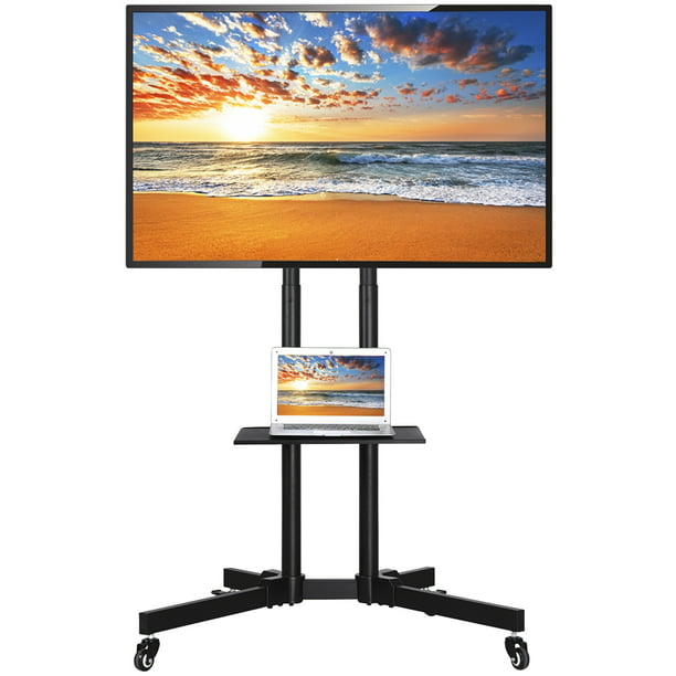 Picasso Fervent semester Easyfashion Modern Mobile TV Stand Rolling TV Cart for Flat Panel TVs up to  65", Black - Walmart.com