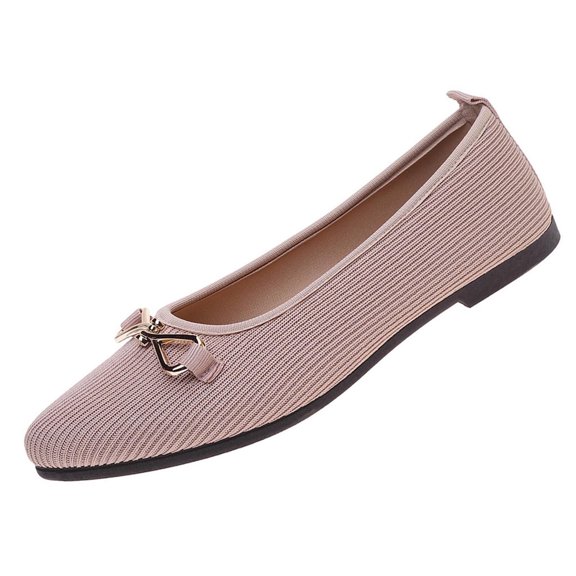 Gpaecead Women's Metal Bow Knit Flats Pointed Toe Breathable Slip On Ballet Shoes With Cushioned Insole For Office And Casual Pink