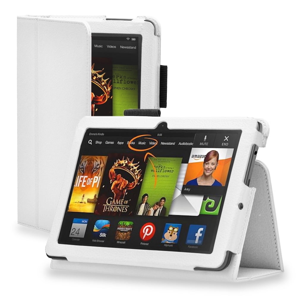 Kindle Fire HDX 8.9 Case (White) Slim Fit Synthetic Leather Folio Cover Stand with Stylus