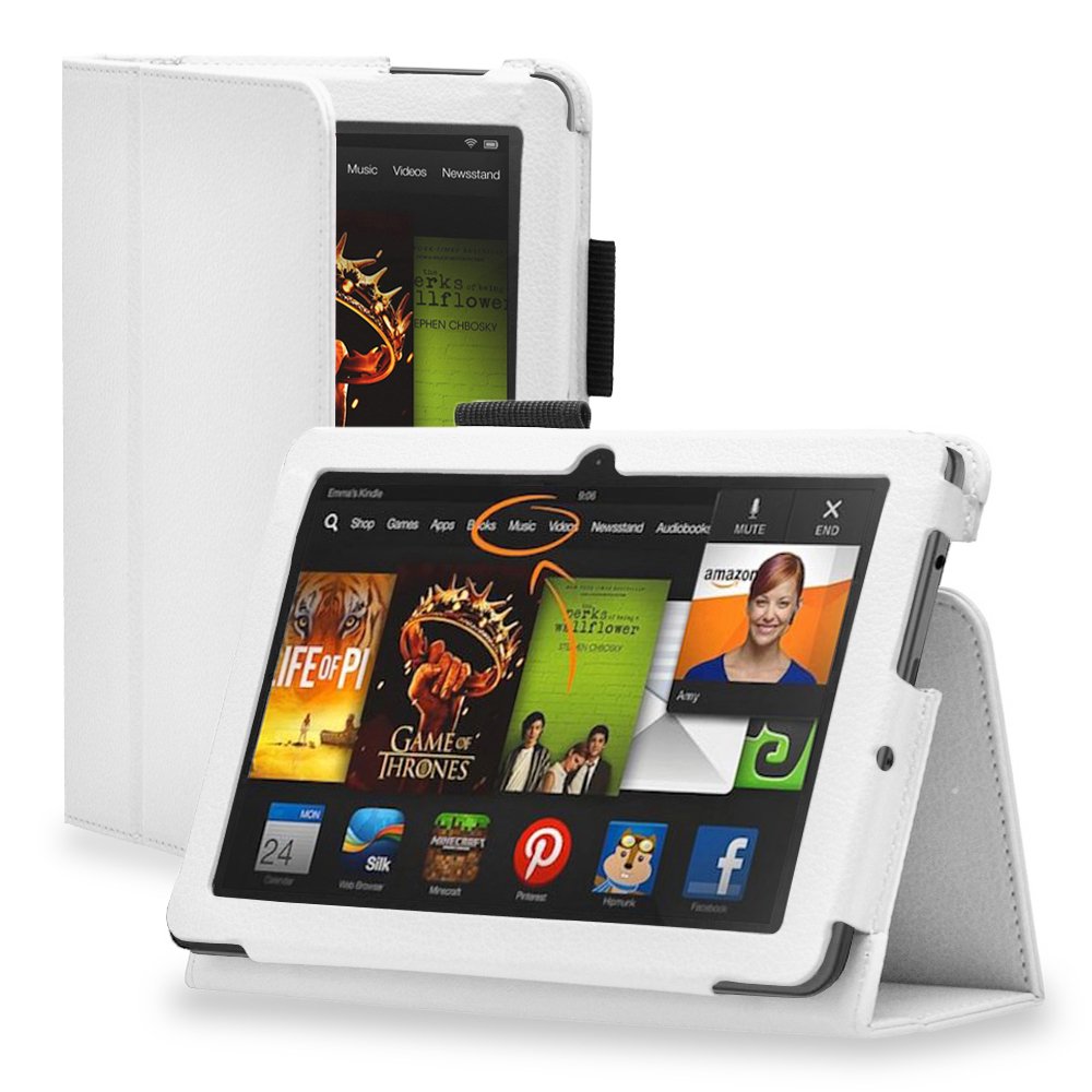 Kindle Fire HDX 8.9 Case (White) Slim Fit Synthetic Leather Folio