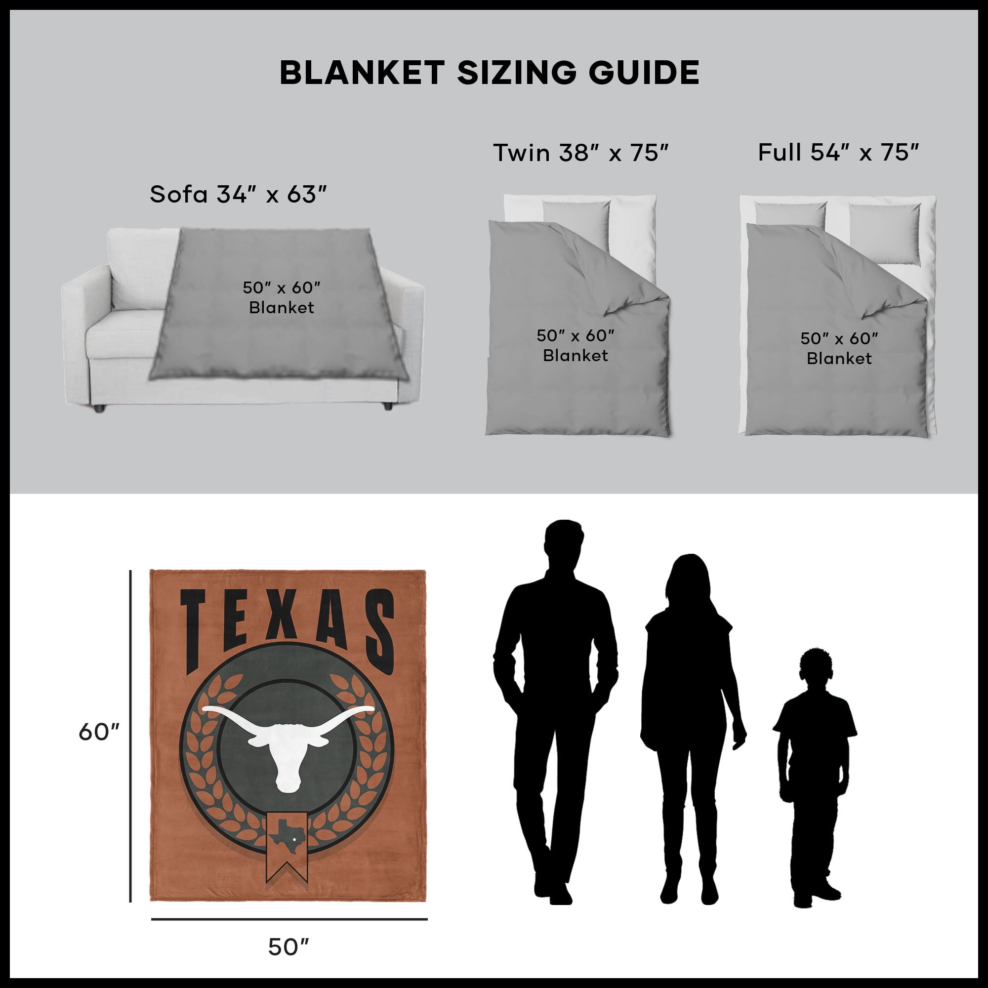 Texas NCAA Apex Silk Touch Sherpa Throw 50x60 inches
