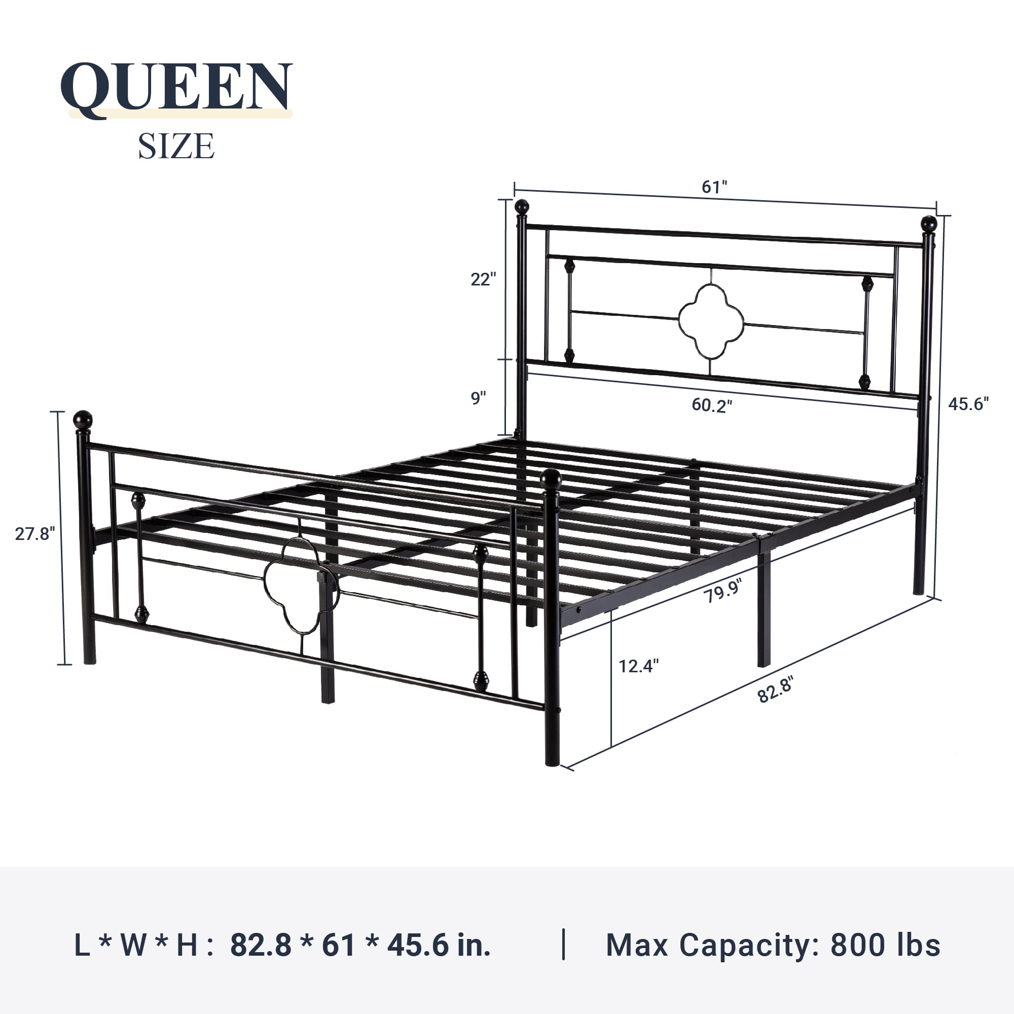 Allewie Queen Size Metal Platform Bed Frame with Victorian Vintage Headboard and Footboard, Black