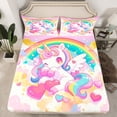 thumbnail image 2 of Manfei Cartoon Unicorn 4 Pieces Queen Sheet Sets for Kids Children,Kawaii Colorful Rainbow Ultra Soft Flat Sheet,Cute Love Heart Queen Fitted Sheet,Ultra Soft Home Decor, 2 of 7