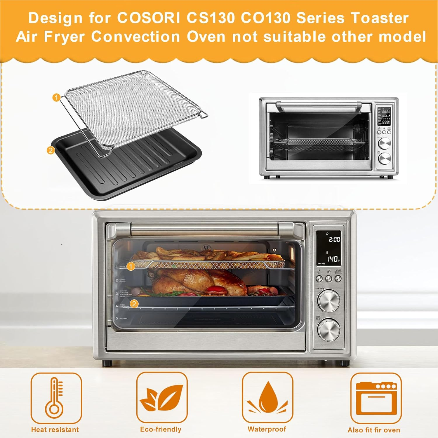 GCQ Air Fryer Toaster Oven Accessories for COSORI 32Qt 13 in 1 CS130-CFH CS130-AO 12 in 1 CO130-AO Air Fryer Toaster Oven, Air Fryer Replacement Parts Basket Rack Grill Pan Plate Tray