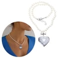 thumbnail image 2 of Heart Bowknot Pendant Necklace Simple Choker Jewelry Sweet Pearl Clavicle Chain, 2 of 9