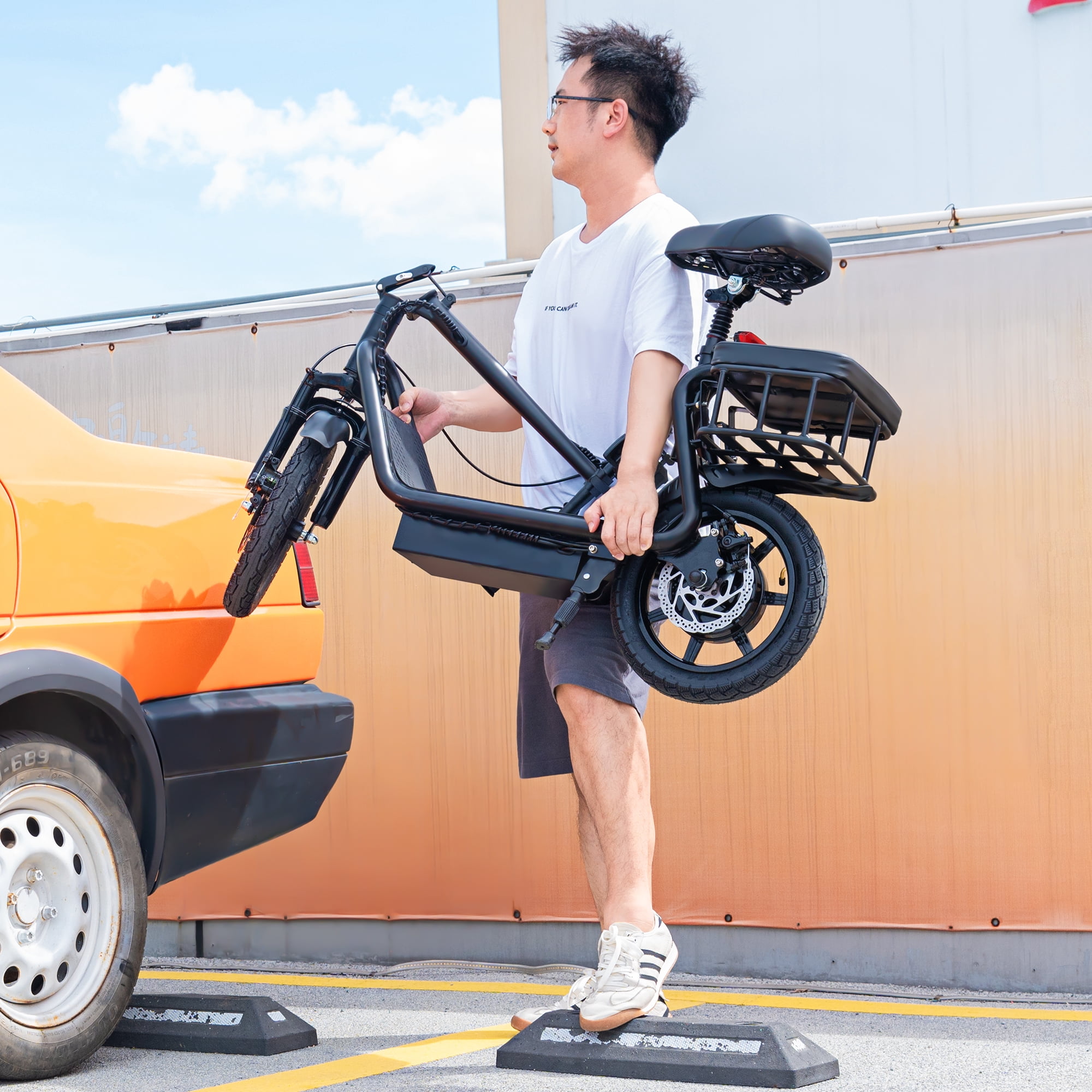 AOVOPRO ESBS 500W 14 inch Commuter Electric Scooter with Seat &Carry Basket for Adult-Up to 28 Miles 21MPH