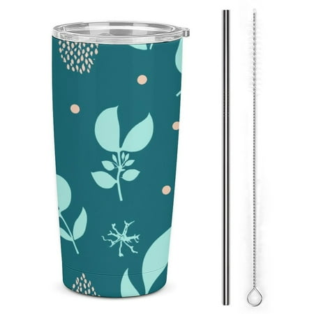 

Seamless Floral Pattern with Leaves And Dots Tumbler Print 20oz Stainless Steel Coffee Cup with Lid & Straw Double Wall Insulated Tumbler