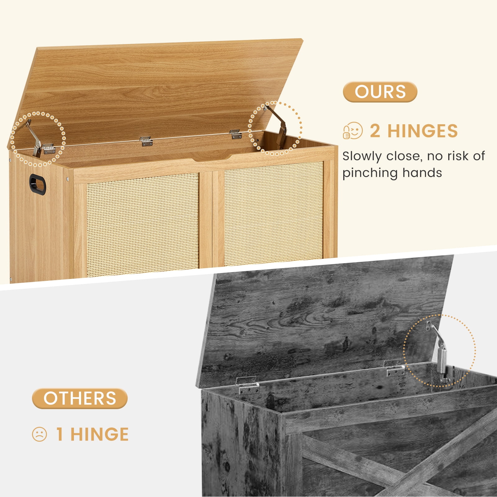 Erinnyees 39.4" Rattan Storage Chest, Storage Bench, Toy Chest, Shoe Bench, with Double Soft - Close Hinges, for Entryway, Bedroom, Living Room, Supports 300 lb