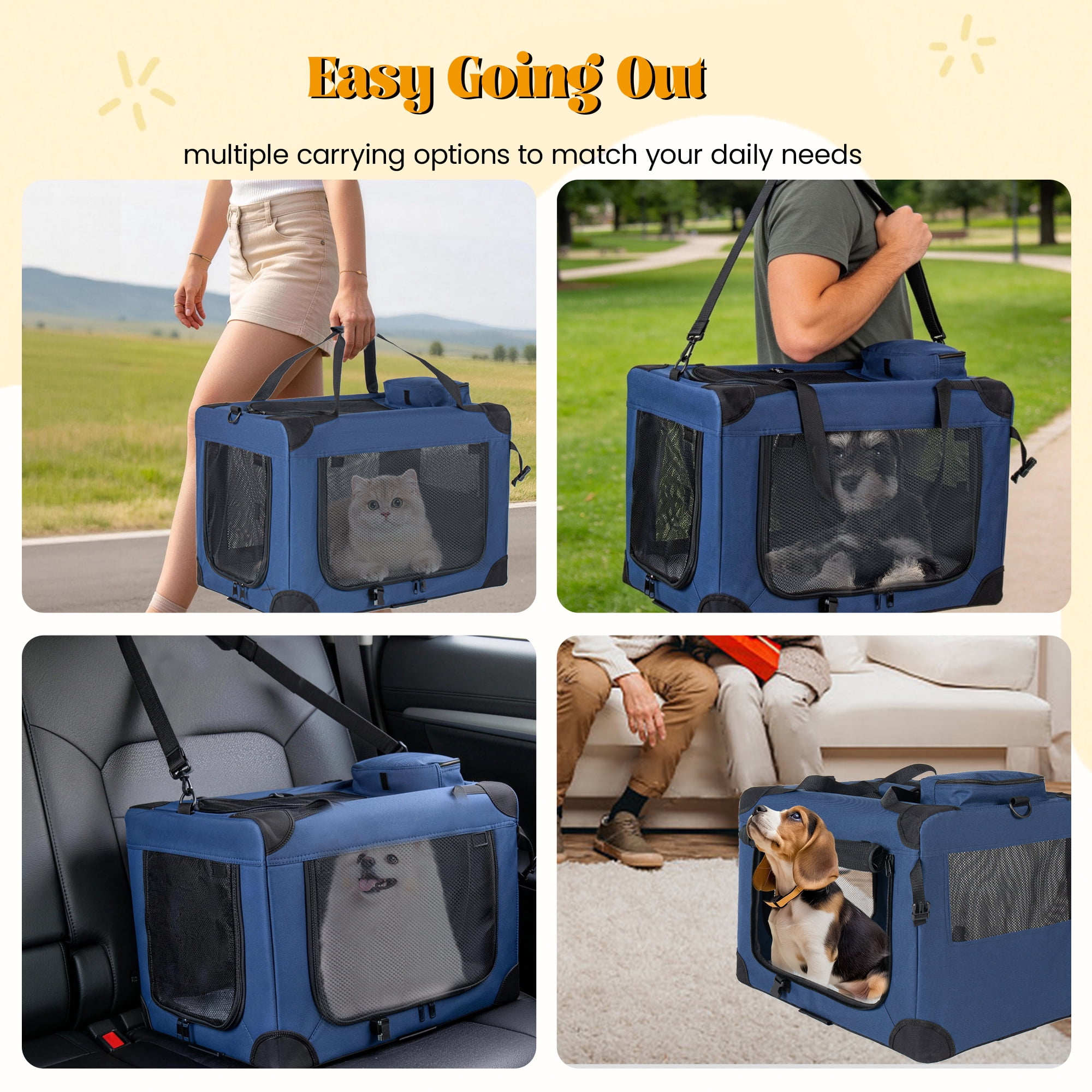 ZephyPaws Portable Dog Crate,32"x22"x22" Collapsible Dog Travel Crate for Medium/Large Dogs with Soft Blanket,Foldable Bowl & Poop Bag Dispenser,Indoor & Outdoor Use,Blue