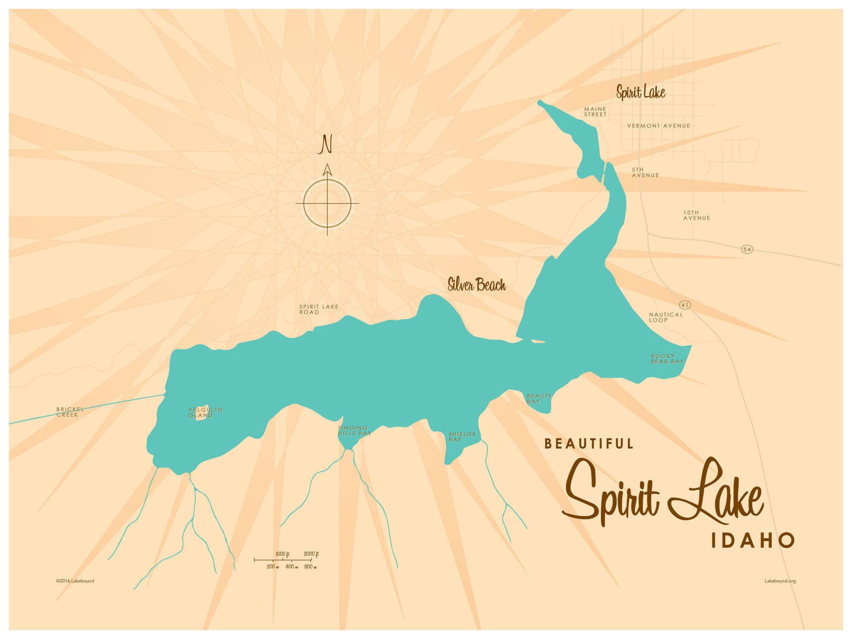 Spirit Lake Idaho Map VintageStyle Art Print by Lakebound (18" x 24
