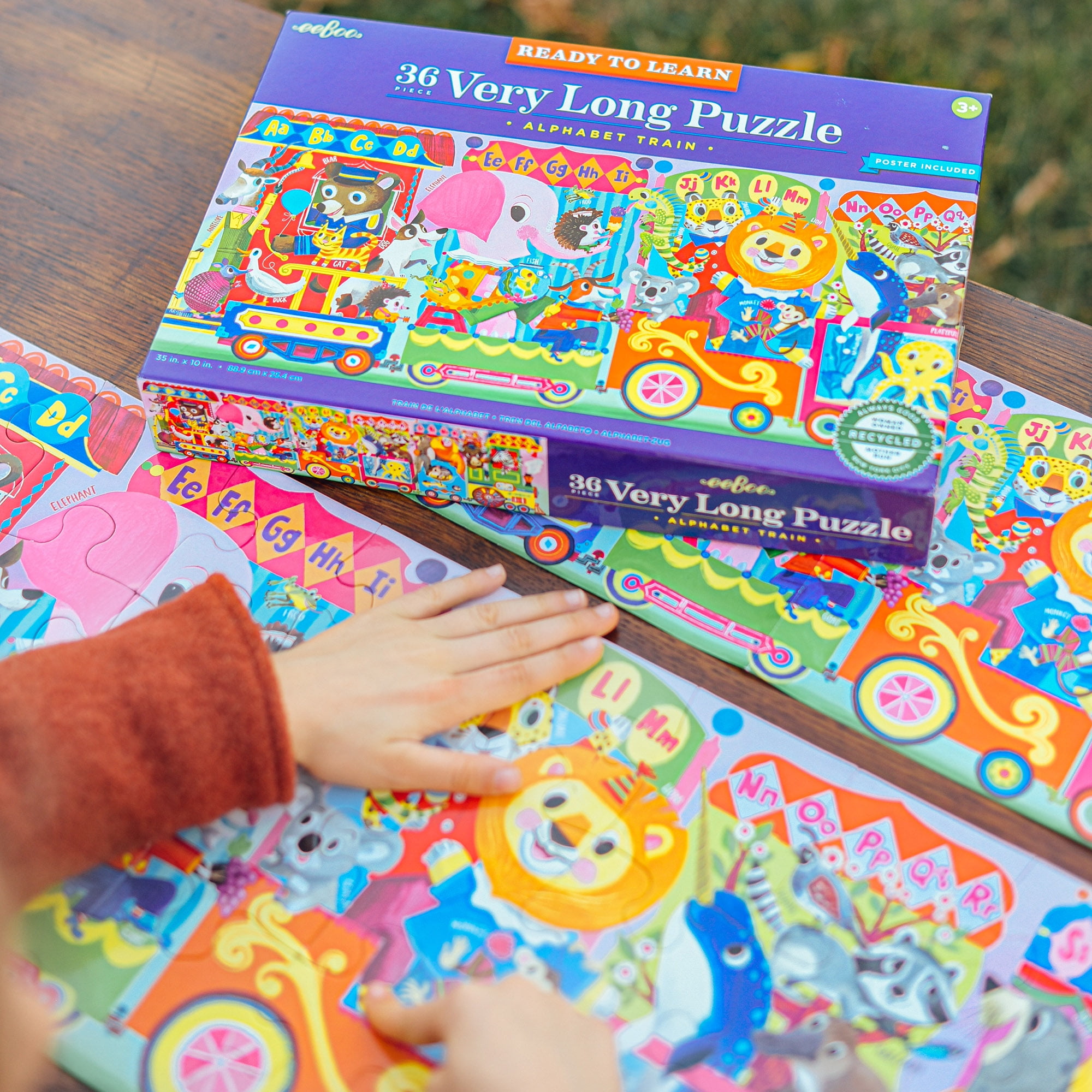 eeBoo Alphabet Train  36 Piece Long Puzzle with Poster for Kids, 35" x 10" once completed, 3 Years and Up.