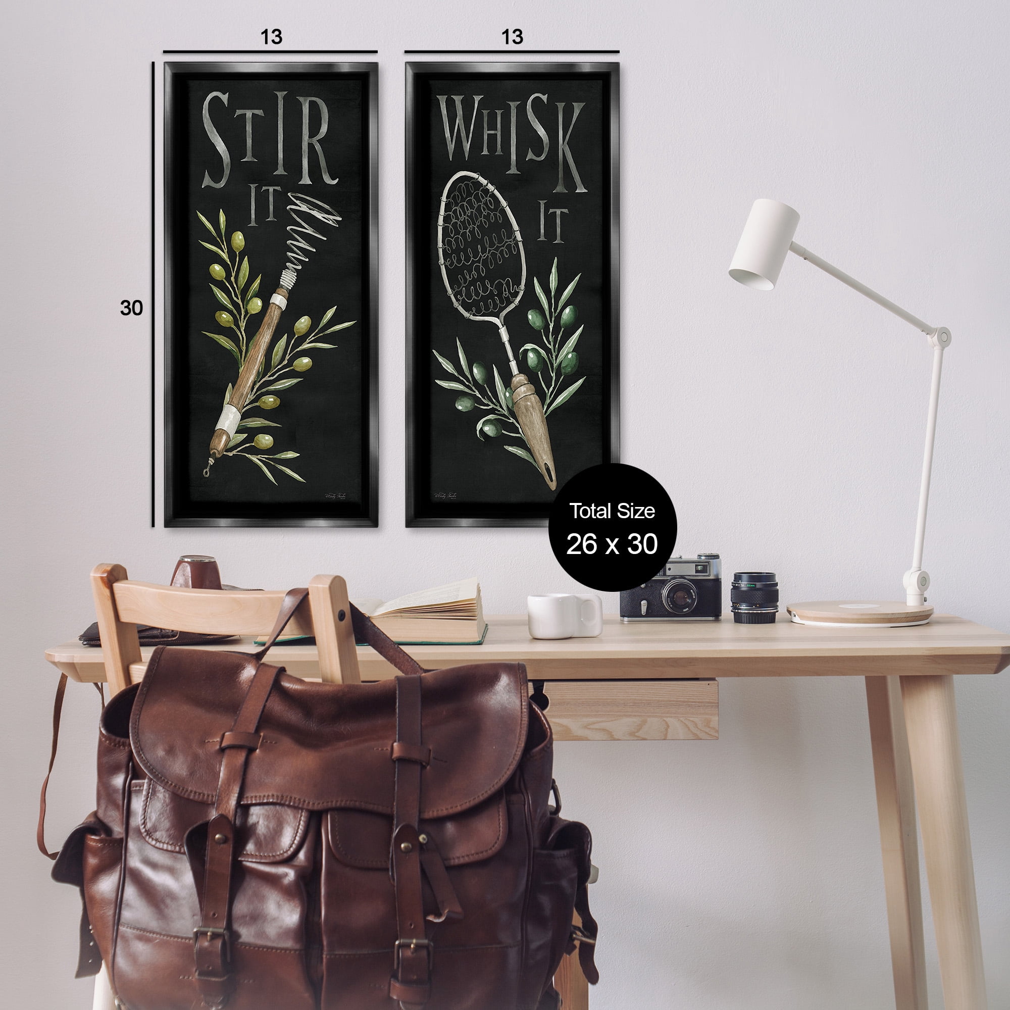 Stupell Industries Vintage Kitchen Phrases Botanical & Floral Painting Black Floater Framed Canvas Art Print Wall Art, 14 x 31, Set of 2