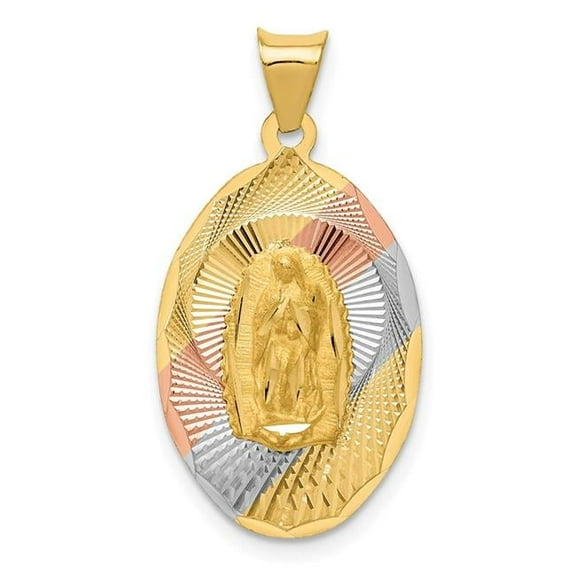 14K Yellow & Rhodium with Diamond-Cut Lady of Guadalupe Oval Pendant