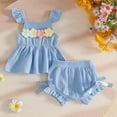 thumbnail image 2 of NOLDARES Infant Baby Girl Two Piece Summer Clothes Sets Sleeveless Floral Halter Top and Soft Cotton Shorts Set(Sky Blue,12-18 M), 2 of 8