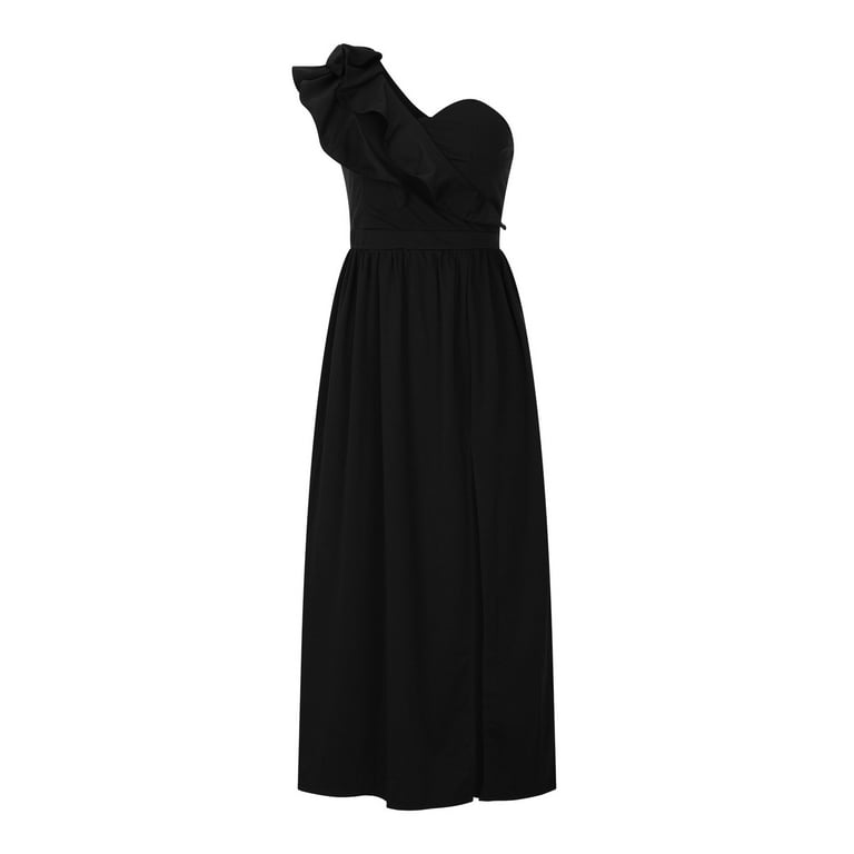 open lace back dress One Shoulder Black Formal Dress Small(6)