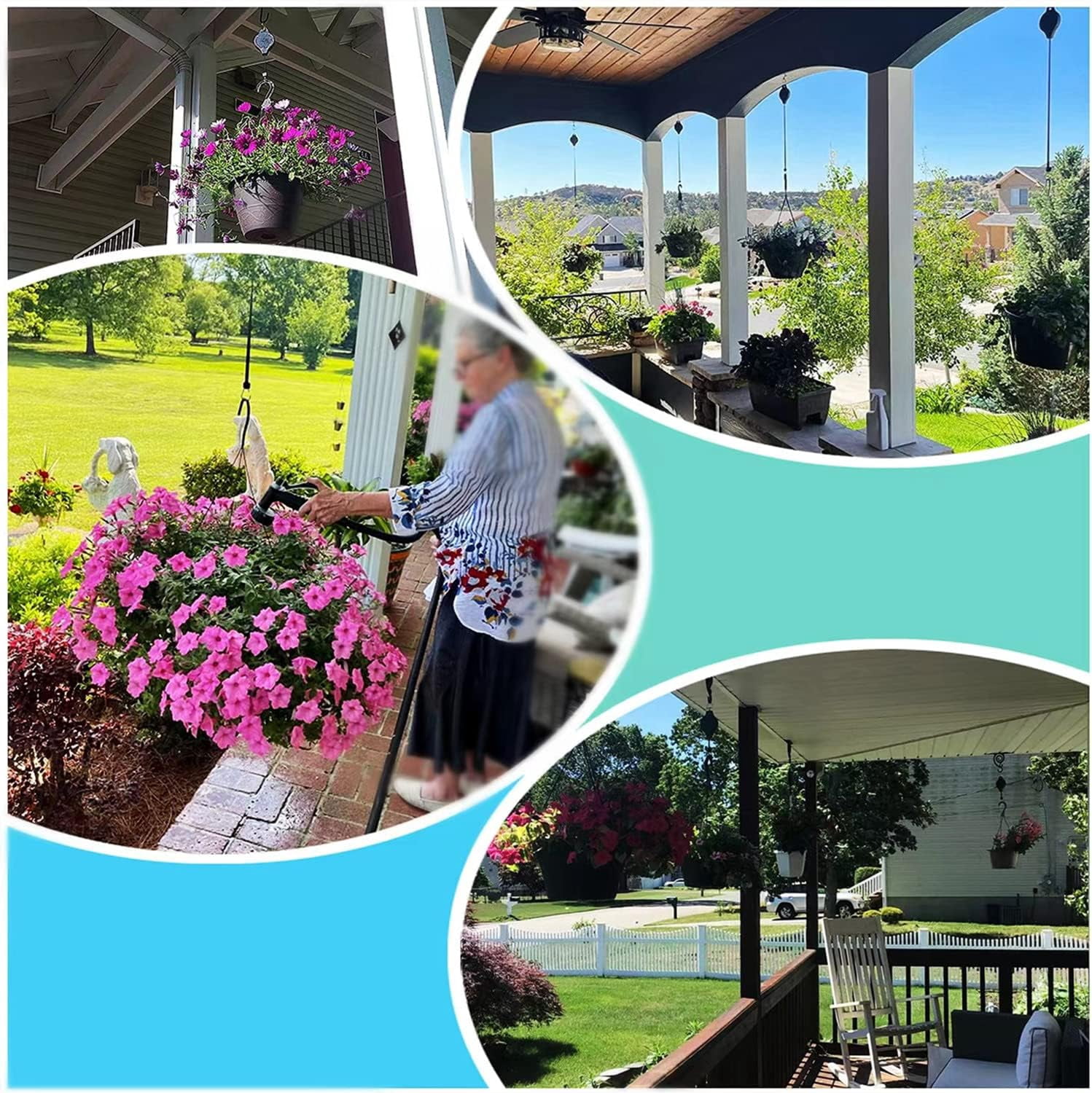 Adjustable Plant Pulley Retractable Hanging Planters Flower Basket Hook Hanger for Gardening Pot and Outdoor Birds Feeders in Different Height Lower and Raise Pack of 3 Pieces(White)