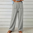thumbnail image 6 of GUACER Women's Linen Blend Pants Button Cargo Pockets High Waist Loose Wide Leg Casual Trousers, 6 of 9