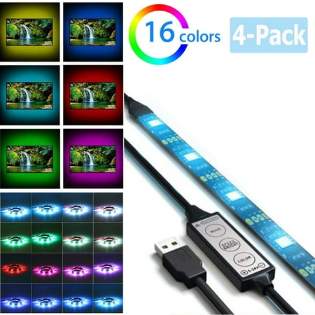 4Pack TSV Bias Lighting LED TV Backlight Strip Emotionlite USB Powered Multi Color Changed RGB Tape for 60" to 70" Flat Screen HDTV LCD 24keys Remote Controller