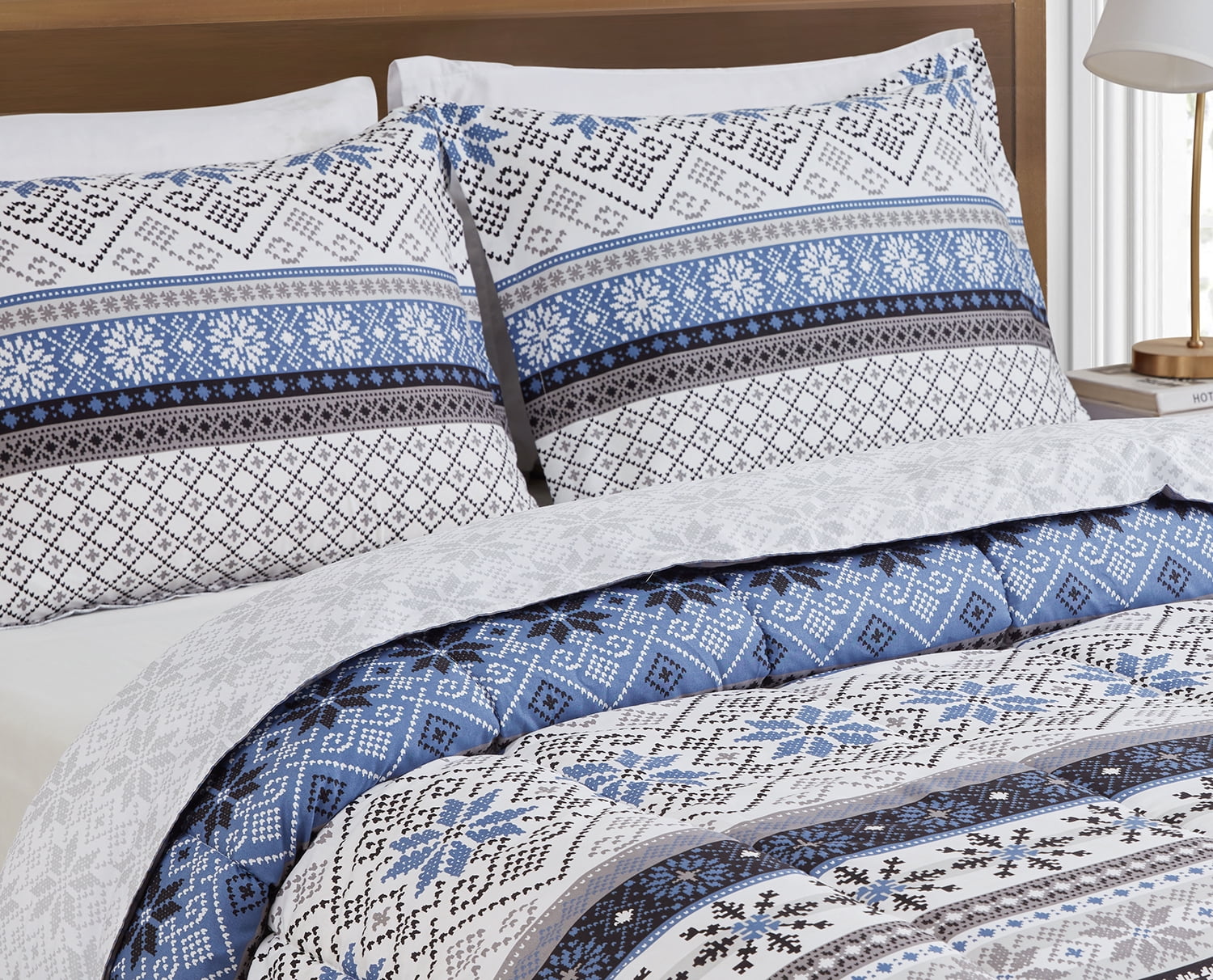 Fair Isle Blue 3 Piece Microfiber Comforter Set - King