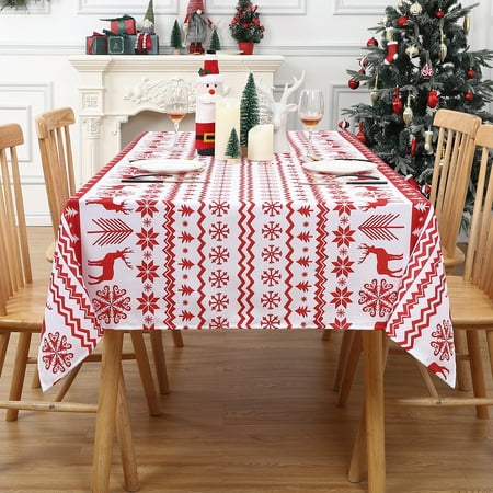 

Xmas Tree and Deer Design Square Table Cloth Waterproof Holiday Decorative Boho Table Cover for Outdoor