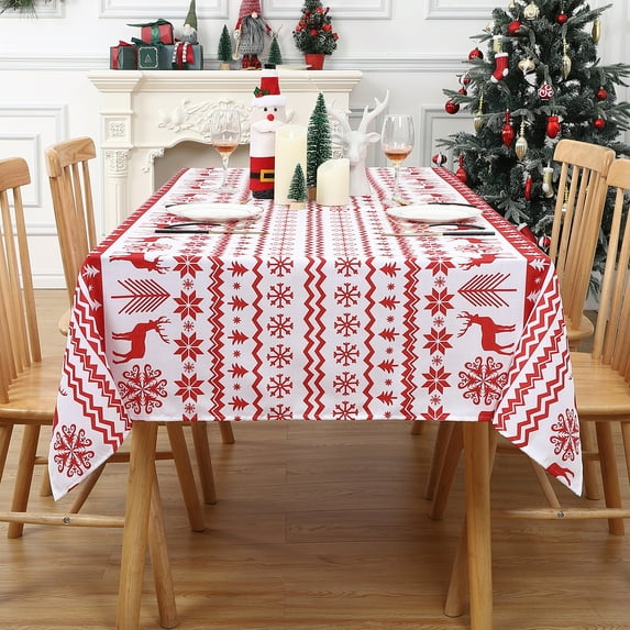 Litake Christmas Tablecloth Rectangle Boho Style Tablecloth Table Cloths for Parties Waterproof Christmas Tree and Deer Pattern Rectangle Table Cover for Picnic Kitchen, 60 x 120 Inch, White