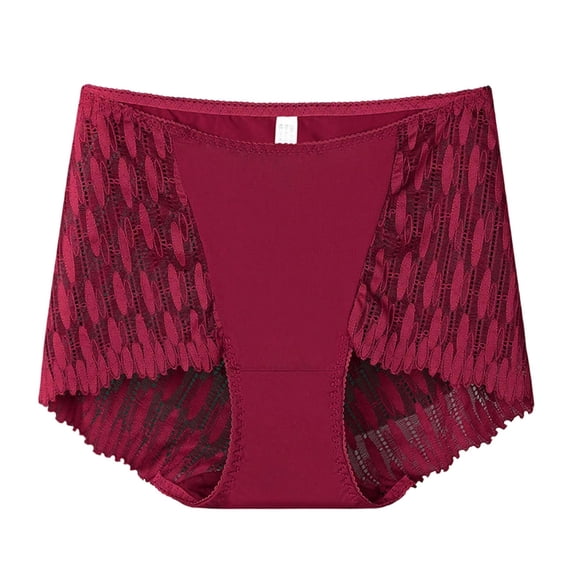 WRKEKC Panties for Women High Waist Hollow Out Lace Tummy Control Butt Lifting Silk Blend Plus Size Cotton Gusset Triangle Underwear