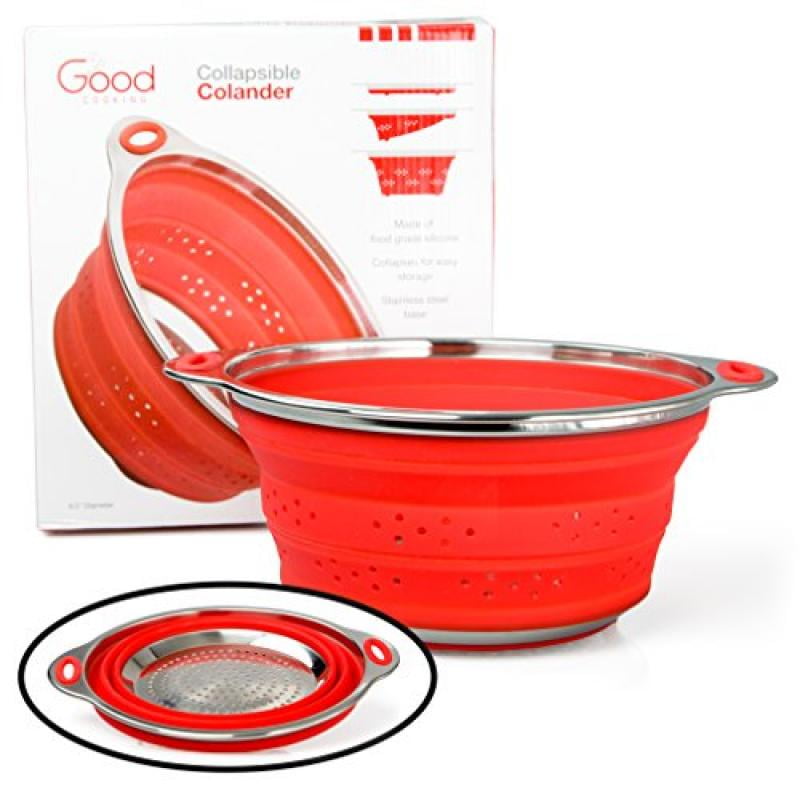 Collapsible Colander with Stainless Steel Base (Extra Large 9.5 Diamater) 100 Food Grade