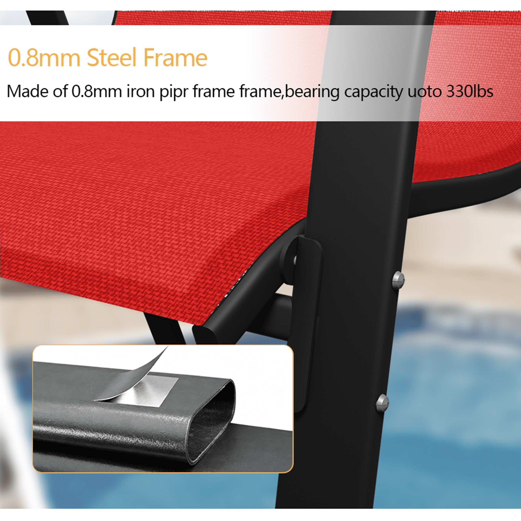 Outdoor Stackable Patio Chairs Set of 1 Heavy Duty Metal Frame & Teslin Fabric, All-Weather for Poolside, Backyard, Balcony, Indoor, Camping