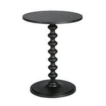 "East at Main Handcrafted Matte Black Round Solid Wood Pedestal Base End Table, 23.5"" H x 18"" Dia"